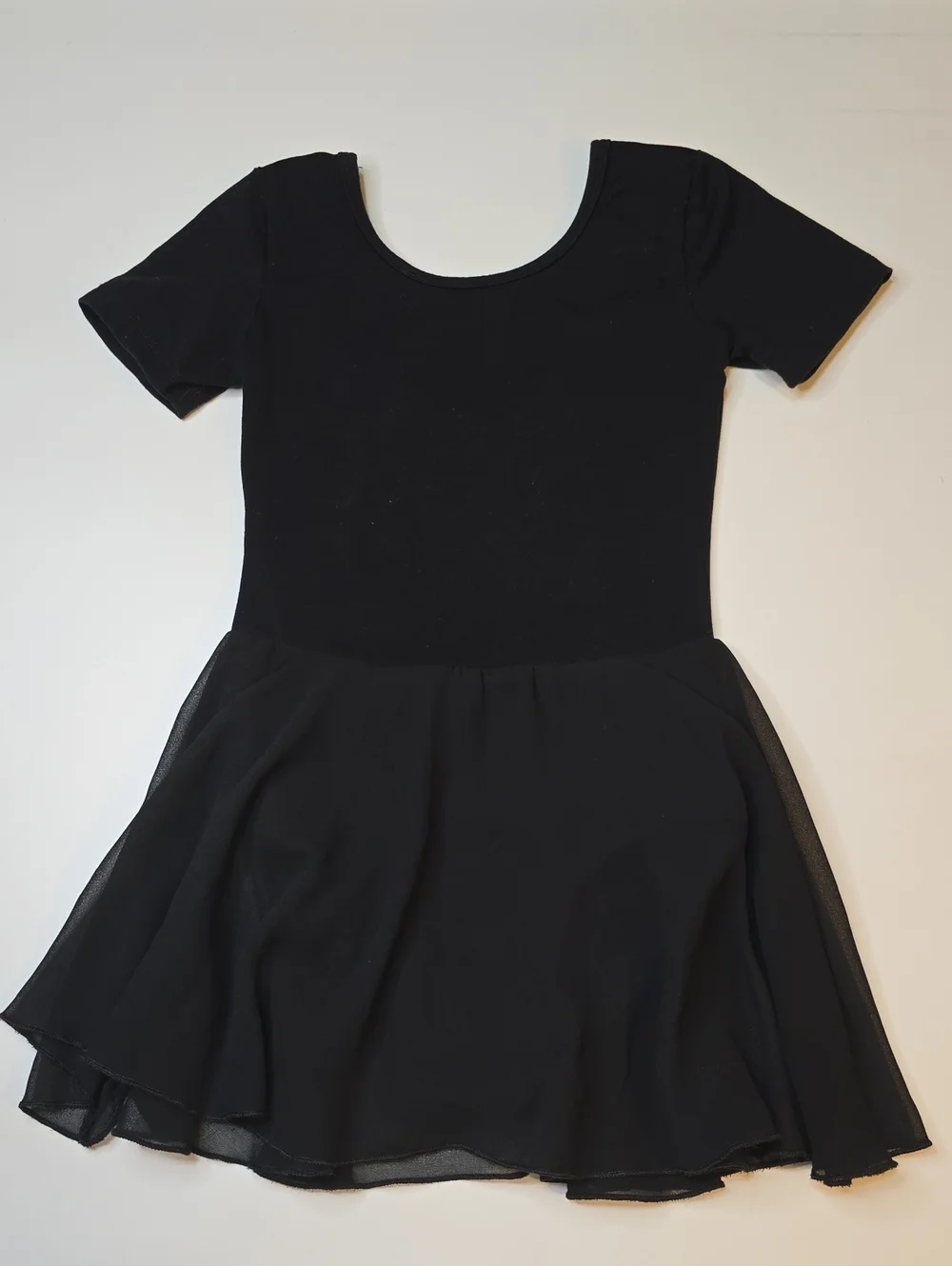 Classic Black Short Sleeve Dance Leotard with Skirt